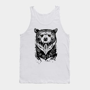 Bear Grizzly Wild Animal Nature Illustration Art Tattoo Tank Top